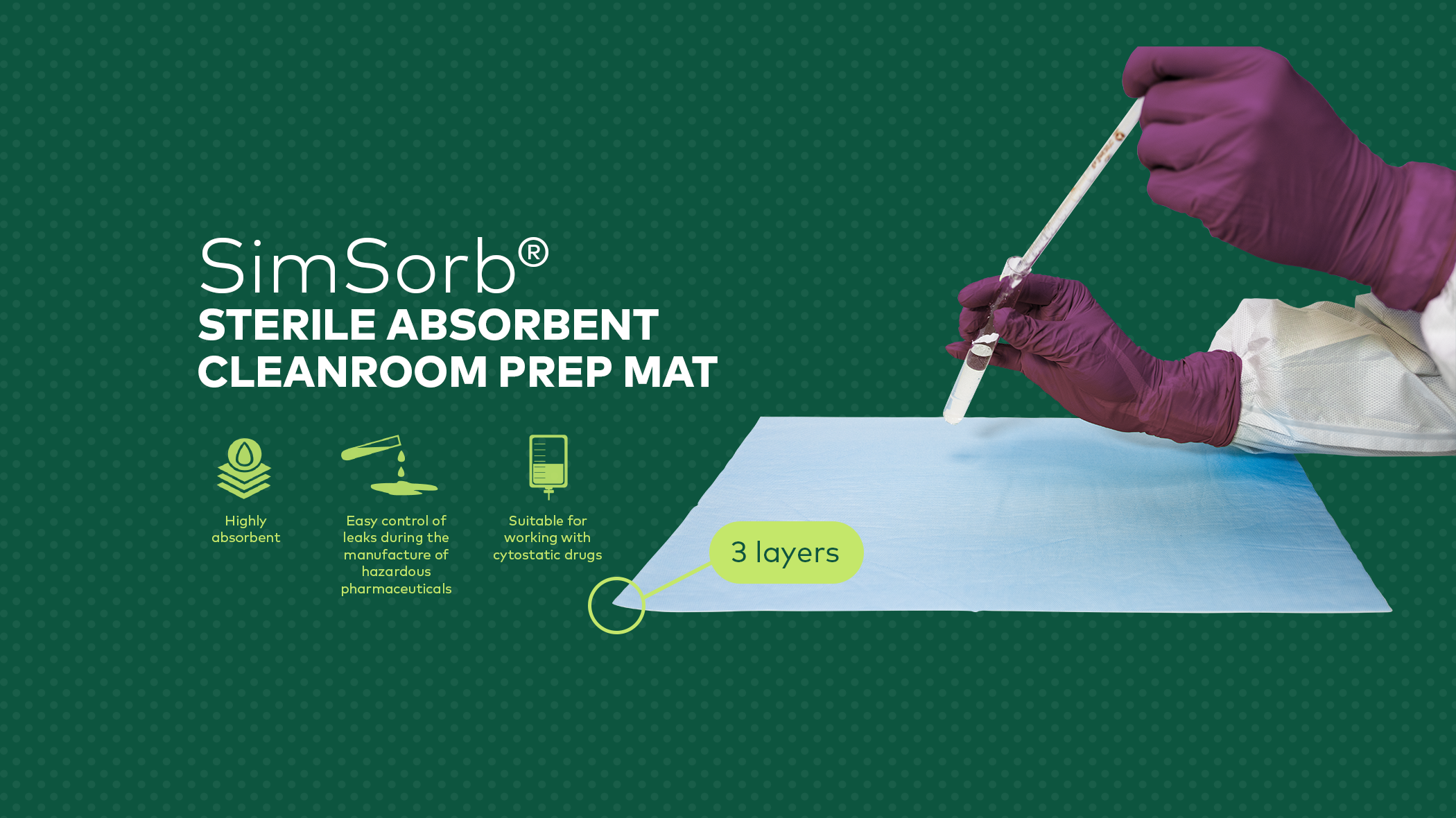 SimSorb | Sterile absorbent Cleanroom Prep Mat | EN | Banner