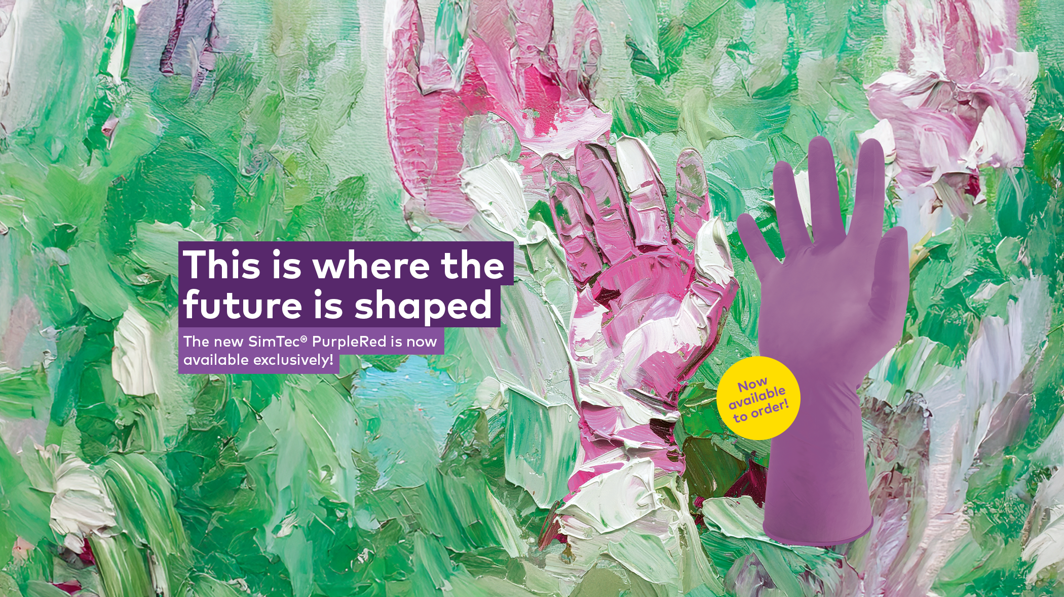 Protect2Clean | Nitril Gloves | SimTec PurpleRed | Text on Banner: This is where the future is shaped