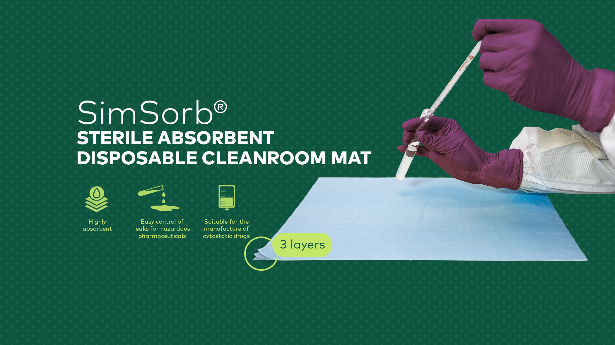 SimSorb | Sterile absorbent cleanroom preparation mat | EN | Banner
